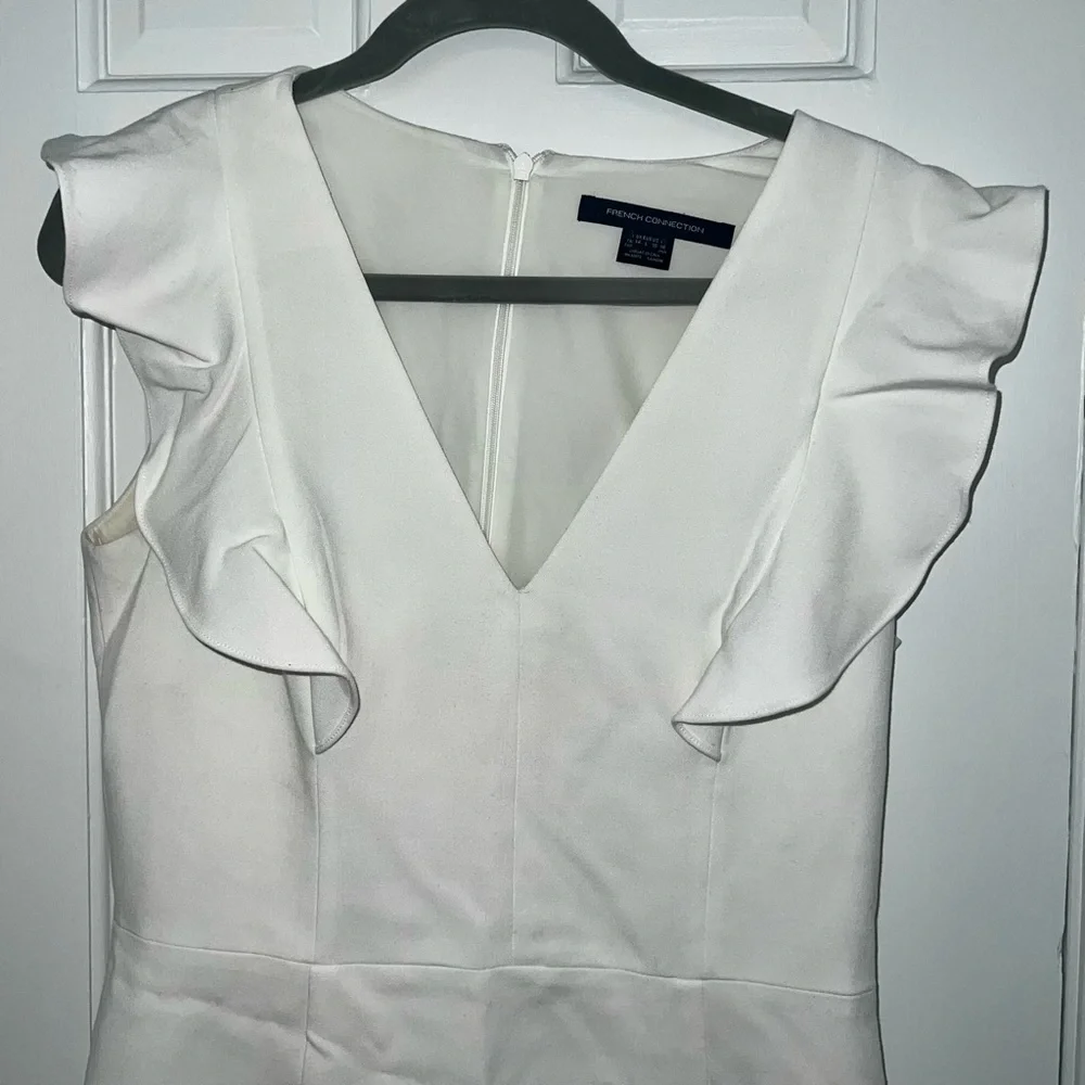 French Connection Whisper Ruffle Mini Dress white graduation dress vneck ruffles - Picture 7 of 16